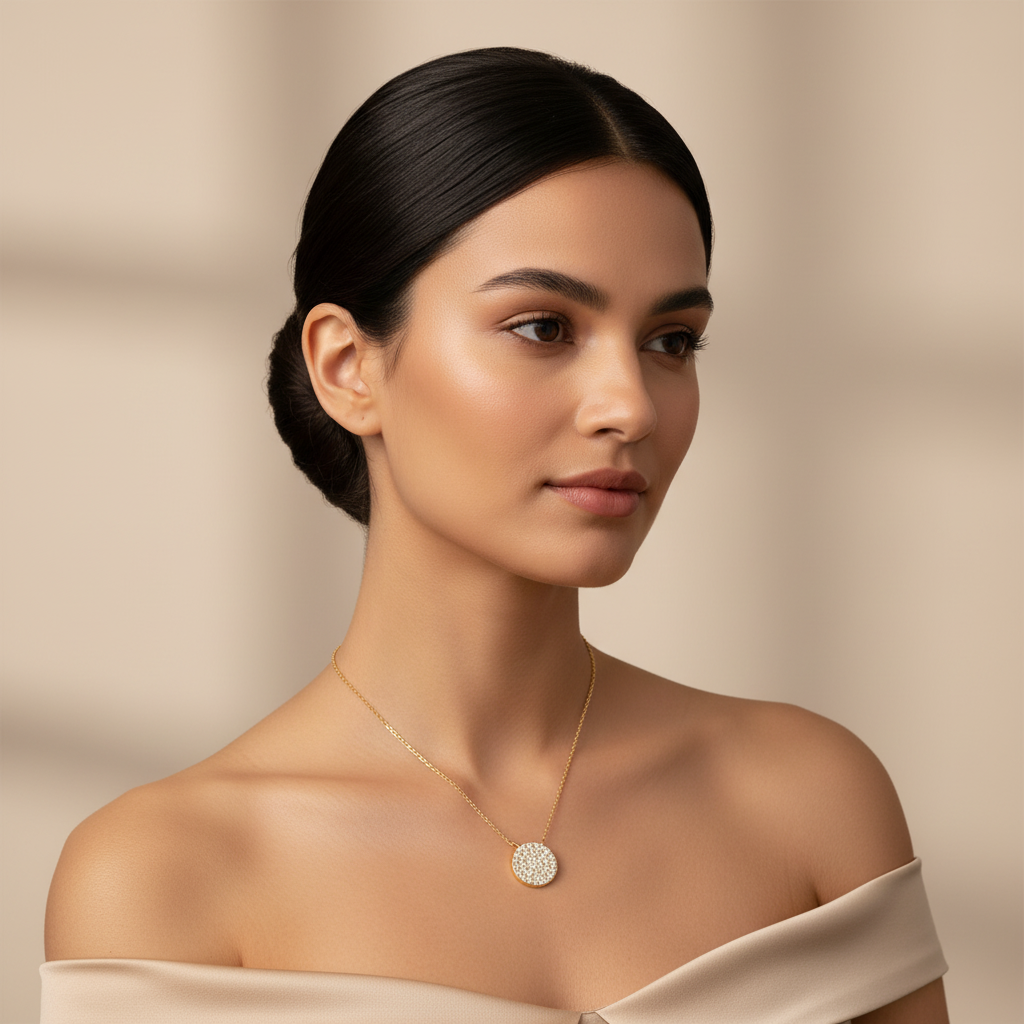Pav Diamond Circle Disc Pendant Necklace - Five