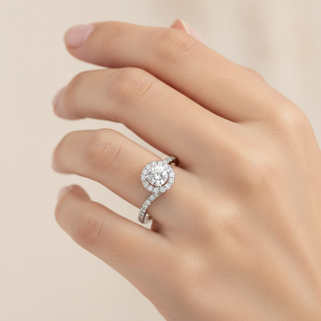 Cheerful Halo Ring In 925 Sterling Silver - Thirteen