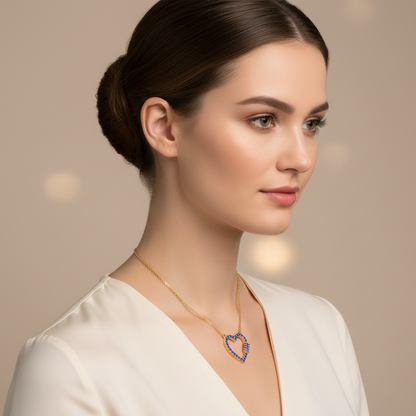 Lab-Grown Blue Sapphire Open Heart Necklace In Rose Gold | Elegant Pave Pendant With Adjustable 16–17 Inch Chain - Five