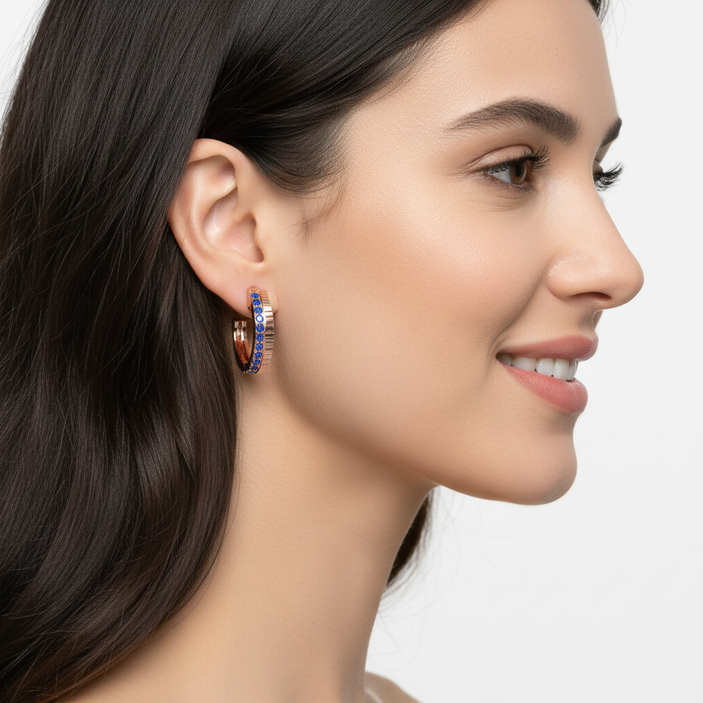 Blue Sapphire Hoop Earrings In Rose Gold – Classic Minimal Color Statement Hoops | Jebij - Eight