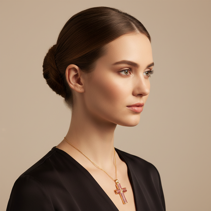 Ruby Pav Cross Pendant Necklace With Chain - Four