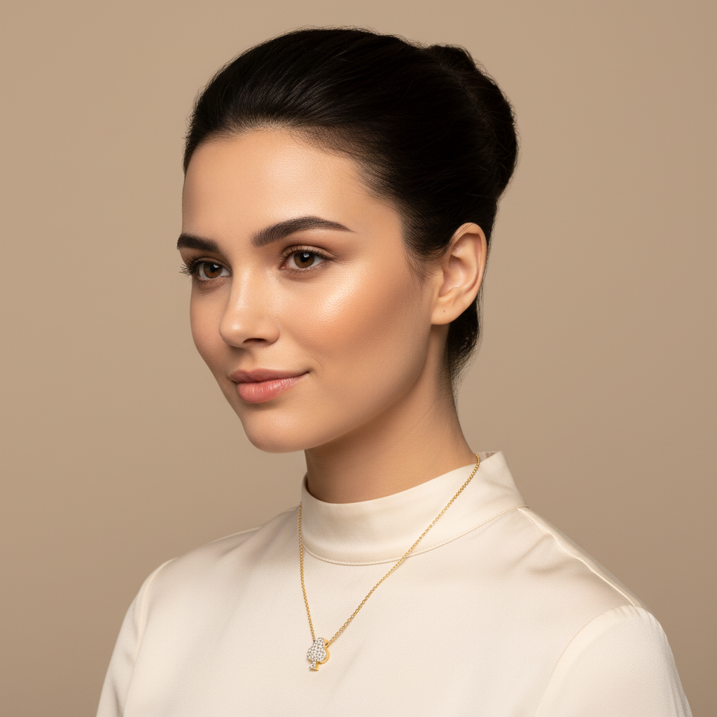 Pav Club Suit Pendant Necklace With Chain - Five