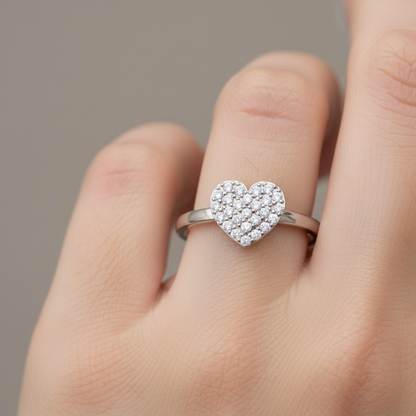 Pav Diamond Heart Ring Delicate Stackable Band - Eight