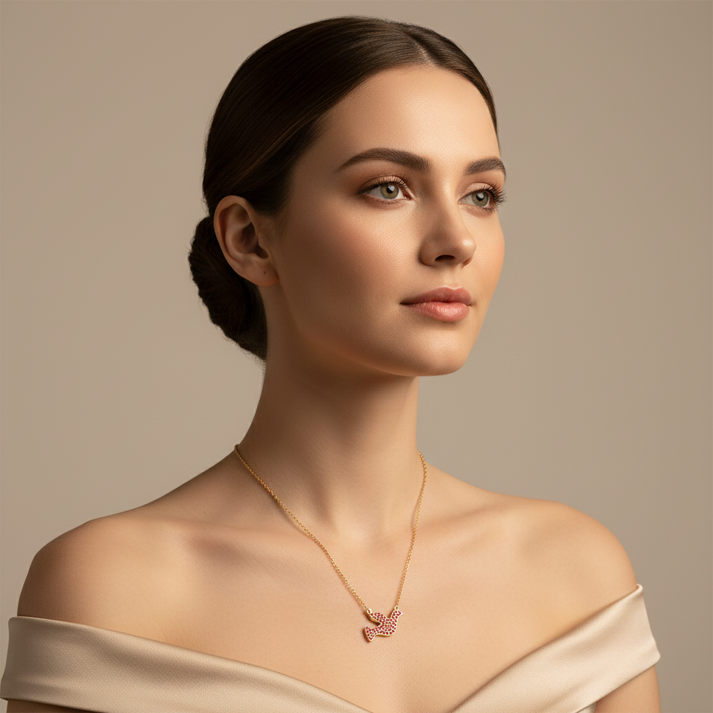 Pav Ruby Dove Pendant Necklace - Five