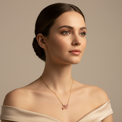 Pav Ruby Dove Pendant Necklace - Five