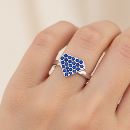 Blue Sapphire Pav Triangle Cluster Ring - Eight