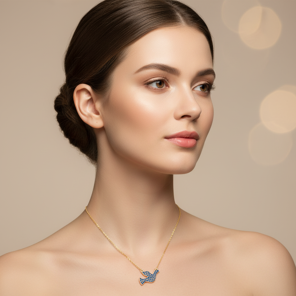 Blue Crystal Dove Bird Pendant Necklace - Eight
