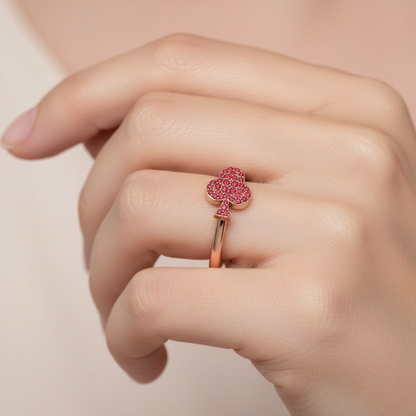Ruby Clover Charm Stackable Ring - Nine
