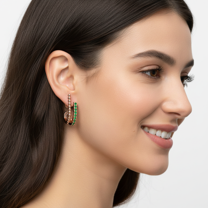 Emerald Beaded Double Hoop Stud Earrings - Five