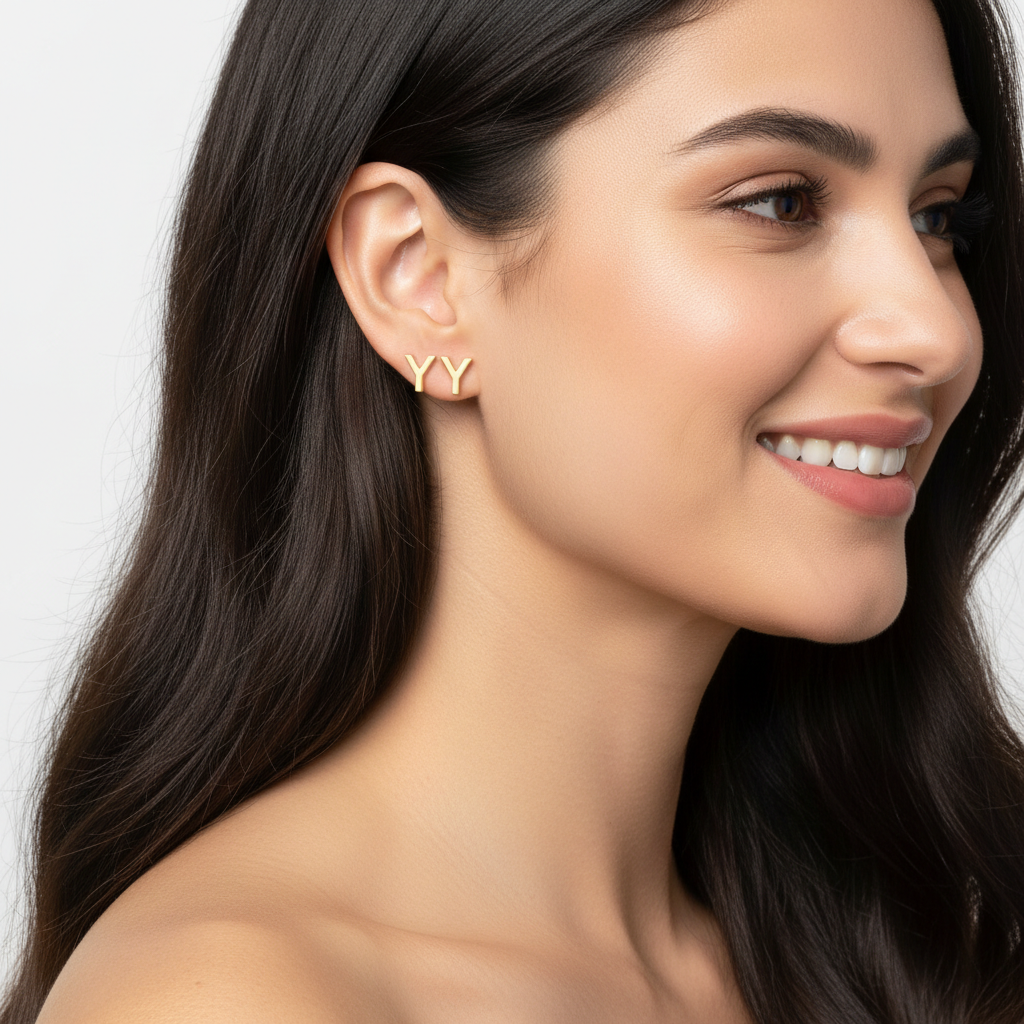 Gold Letter Y Initial Stud Earrings - Eight