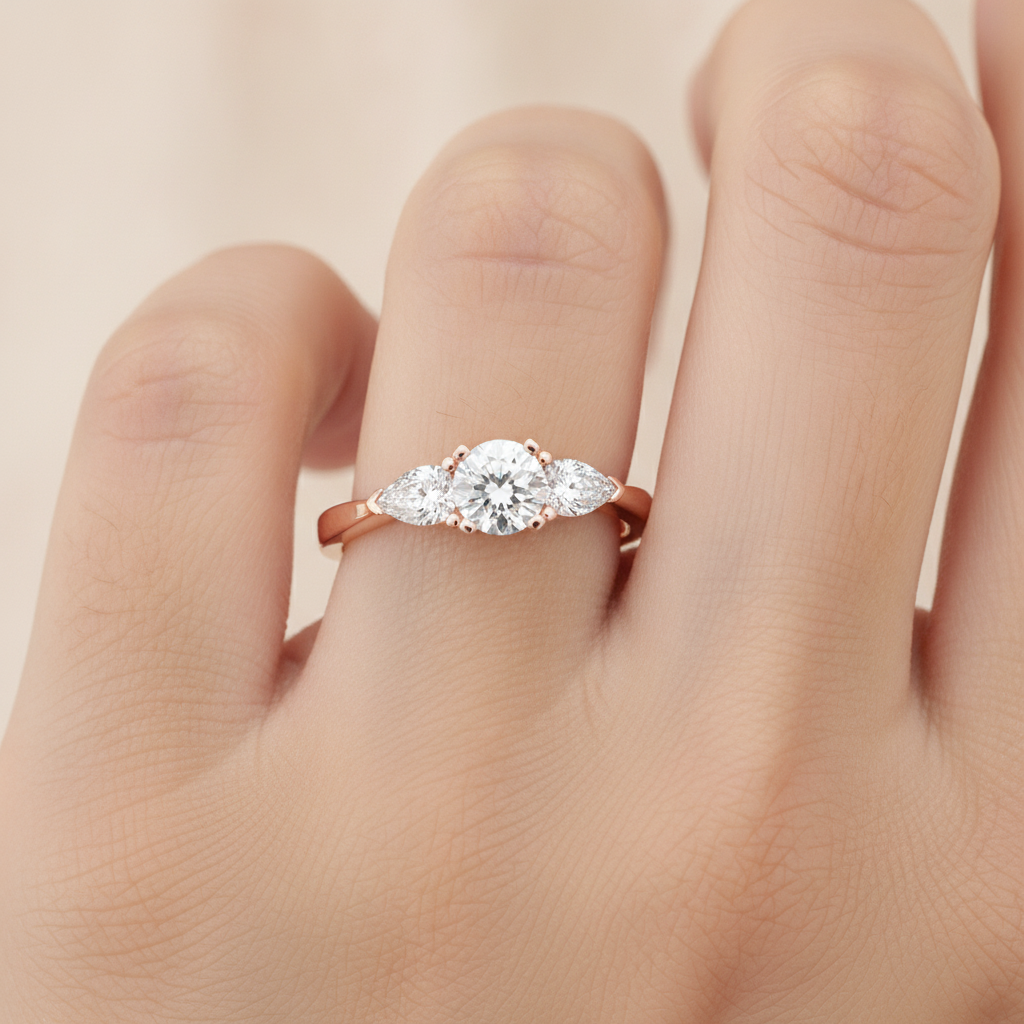 Divine Tri Stone Ring In 925 Sterling Silver - Thirteen