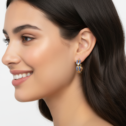 Blue Sapphire Chain Link Hoop Earrings - Five