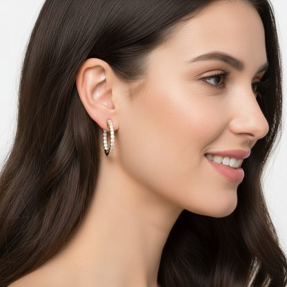 Yellow Gold Diamond Hoops With Stone Setting Large Size