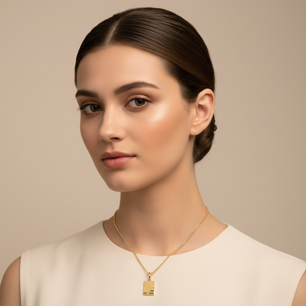 I Am Enough Inspirational Rectangle Pendant Necklace With Crystal Accent - Five