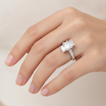 Mesmerizing Three Stone Ring In 925 Sterling Silver - Thirteen