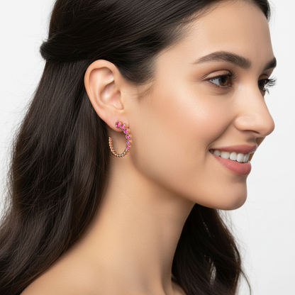 Pink Tourmaline Beaded Circle Hoop Earrings - Eight