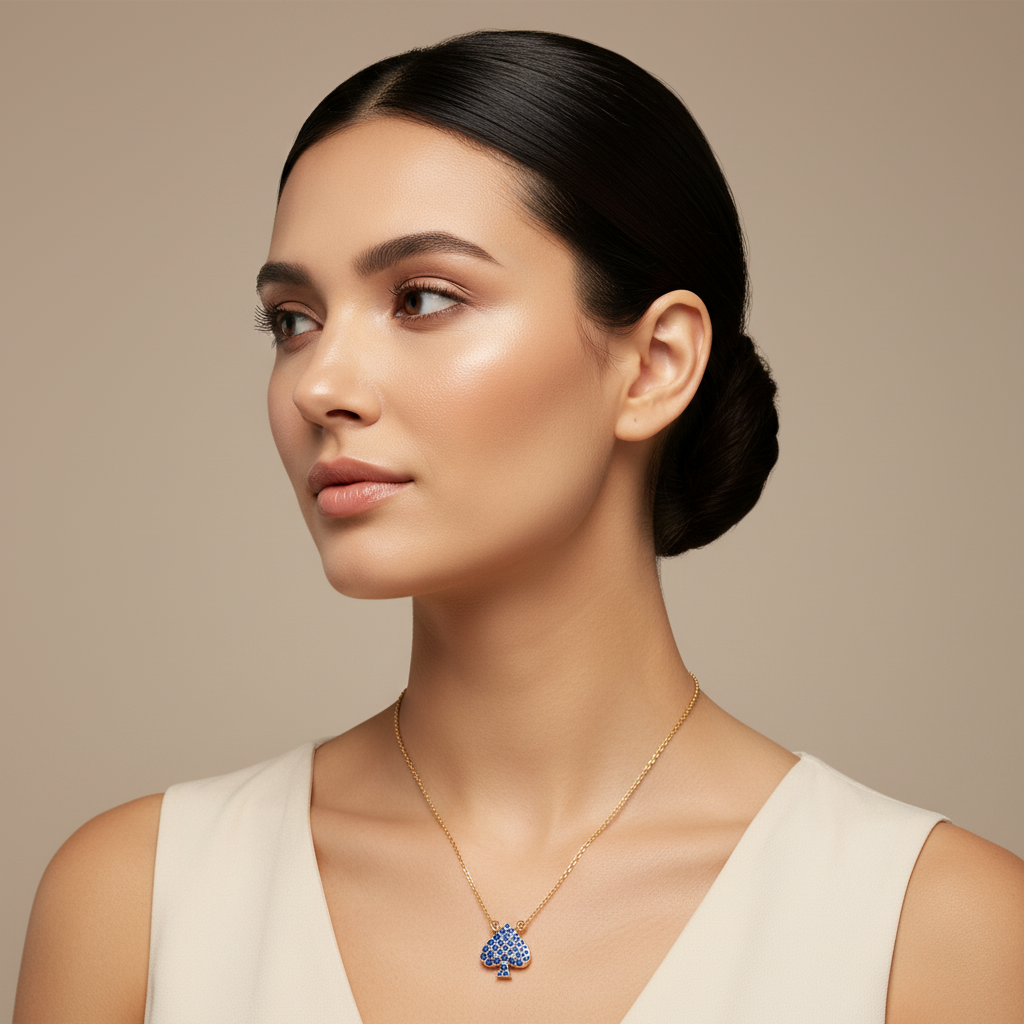 Blue Crystal Spade Pendant Necklace - Five