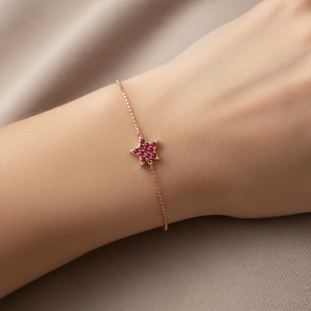 Ruby Star Pendant Bracelet With Double Chain Design - Eight