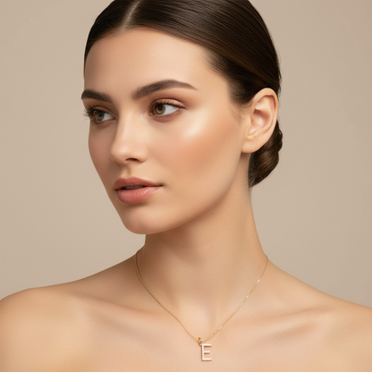 Diamond Letter E Charm Pendant in 14K Yellow Gold