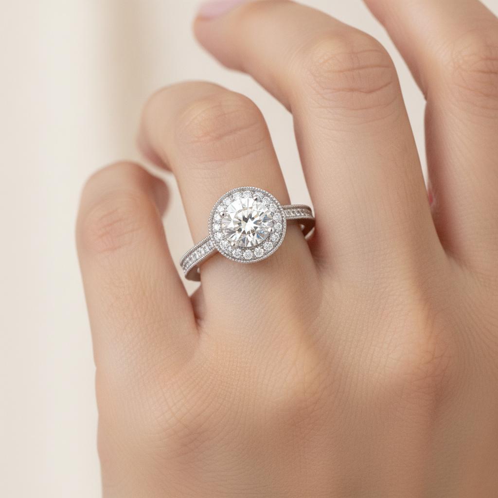 Jewne Classic Halo Diamond Engagement Ring In 925 Sterling Silver - Thirteen