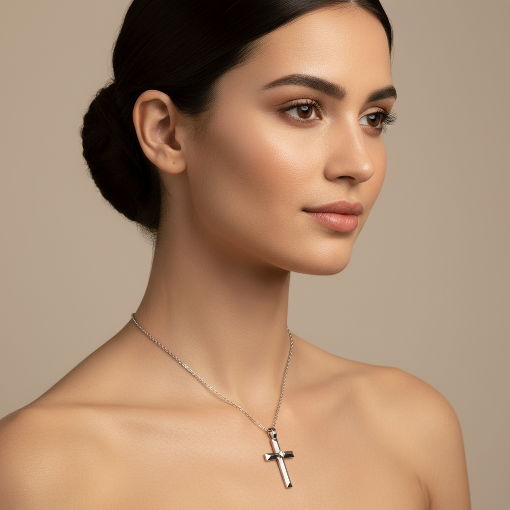 Diamond Cross Pendant Necklace With Chain - Four