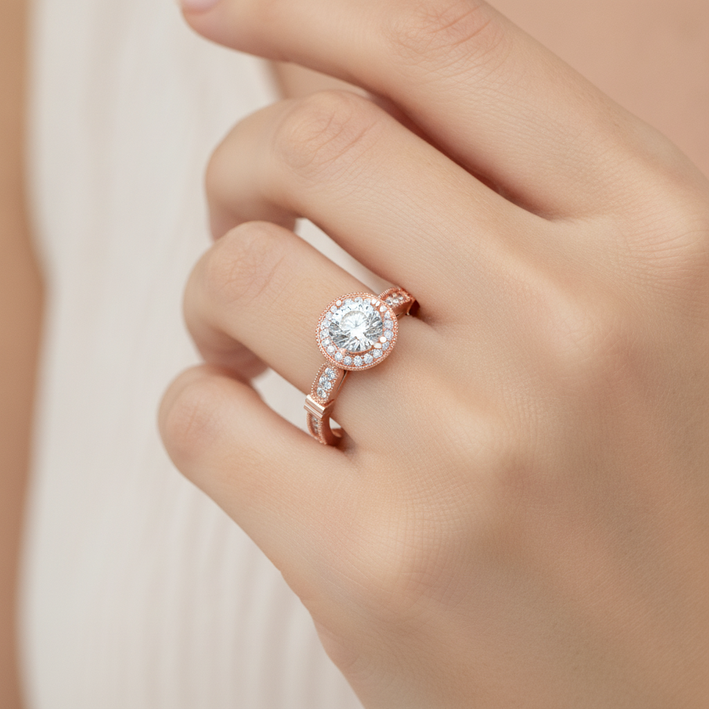Novel Classic Halo Diamond Engagement Ring In 925 Sterling Silver - Thirteen
