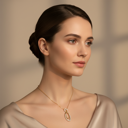 Triple Oval Pendant Necklace With Pav Diamond - Five