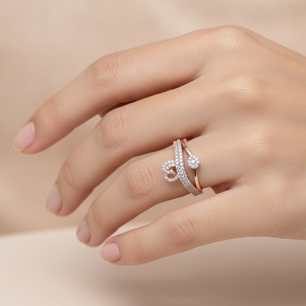 Heart Drop Two Finger Ring In 925 Sterling Silver - Thirteen