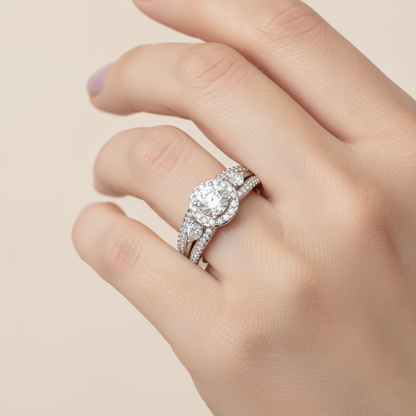 Fancy Halo Solitaire Ring - Fourteen