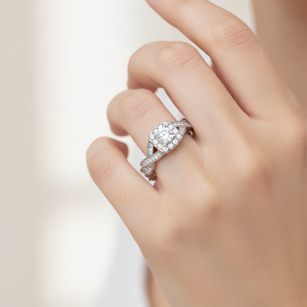 Delicate Halo Ring In 925 Sterling Silver - Thirteen