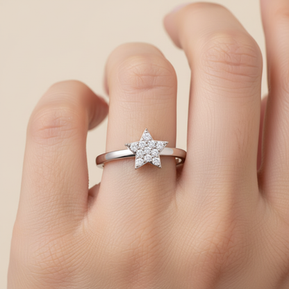 Pav Diamond Star Ring With Delicate Band - Eight