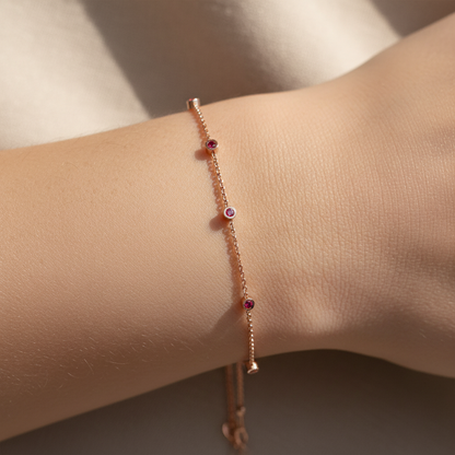 Delicate Chain Bracelet With Pink Gemstone Accents - Eight