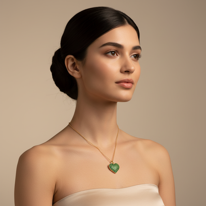 Lab-Grown Emerald Heart Pendant Necklace In White Gold | Adjustable 16–17 Inch Chain - Five