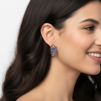 Blue Lab-Grown Gemstone Hoop Earrings In Gold Finish – Modern Oval Link Huggie Design - Five