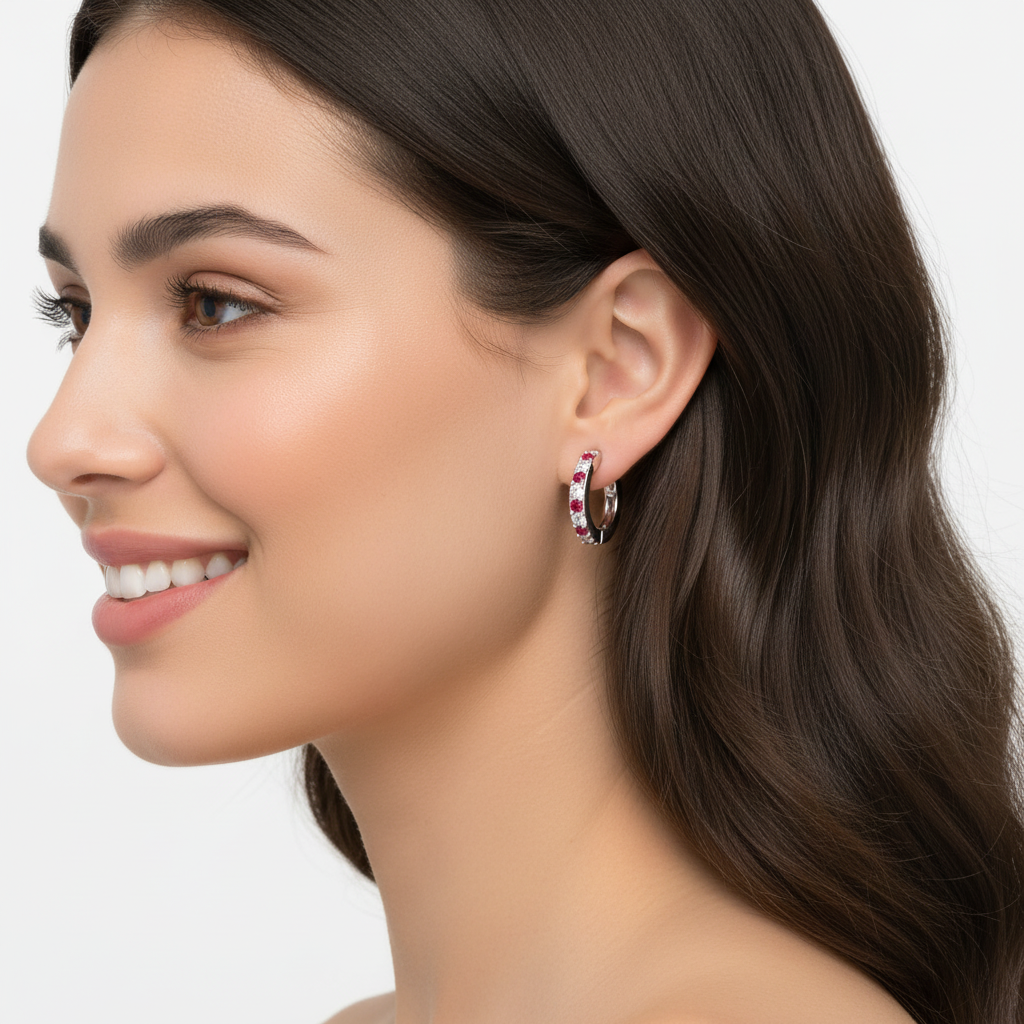 Gemstone And Diamond Huggie Hoop Earrings In White Gold - Nine
