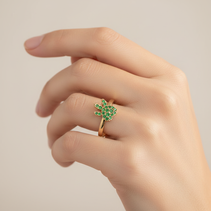 Emerald Paw Print Ring With Pav Gemstones - Eight