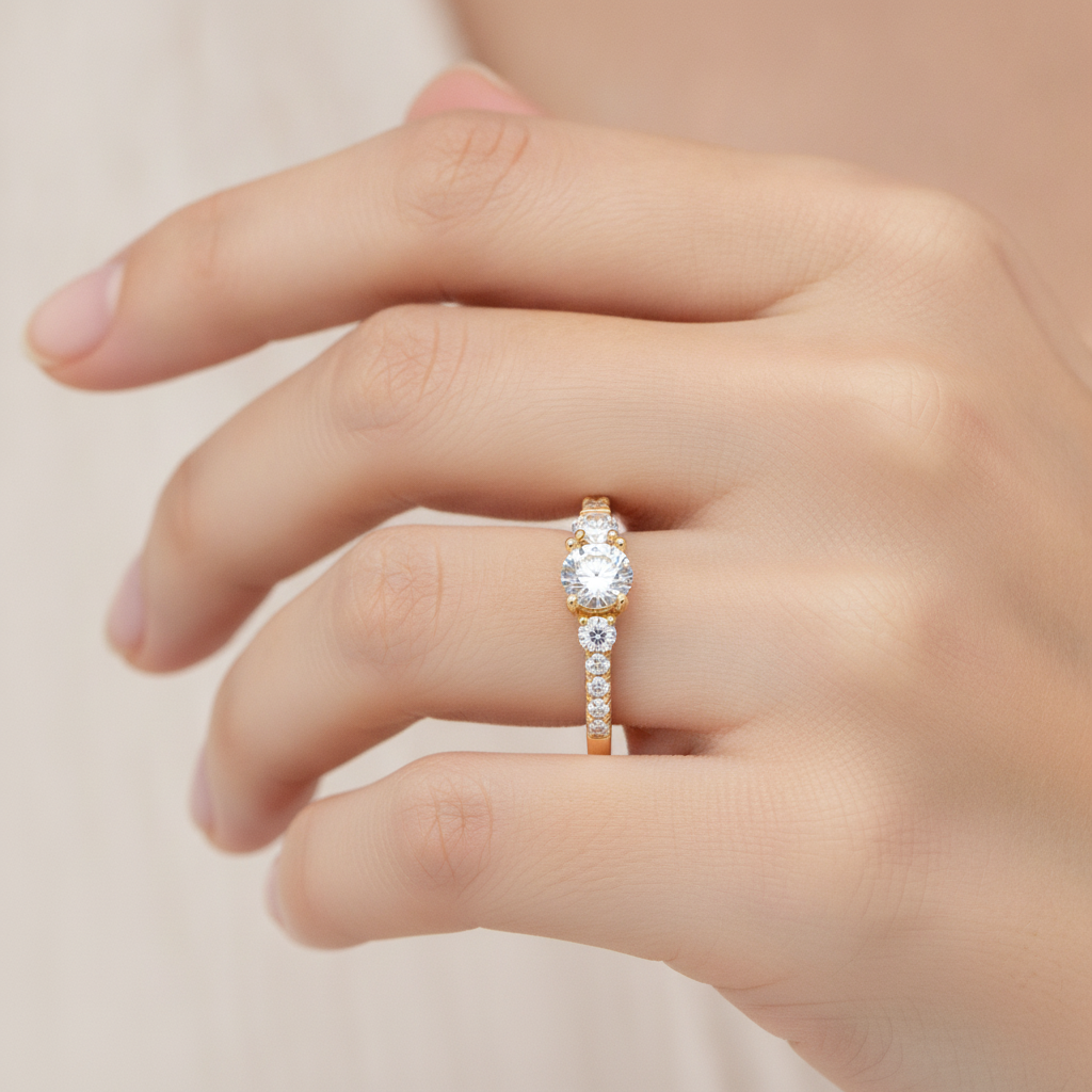 Stylish Halo Solitaire Ring In 925 Sterling Silver - Fourteen