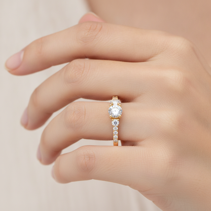 Stylish Halo Solitaire Ring In 925 Sterling Silver - Fourteen