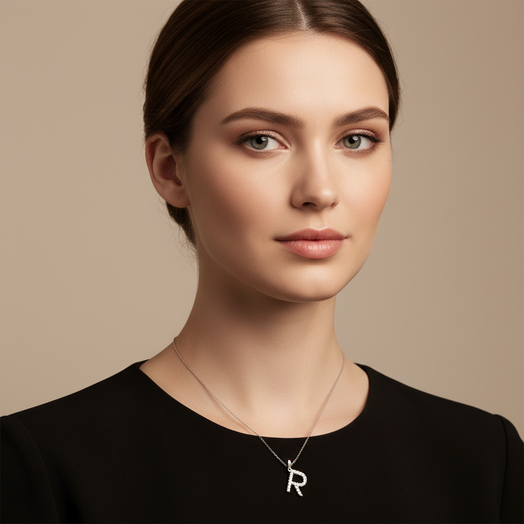 Rose Gold Diamond Letter R Initial Pendant Charm