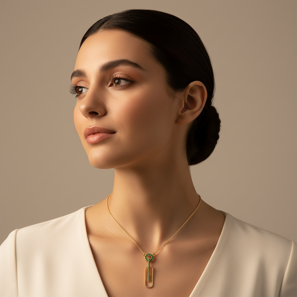 Emerald Geometric Link Pendant Necklace - Five