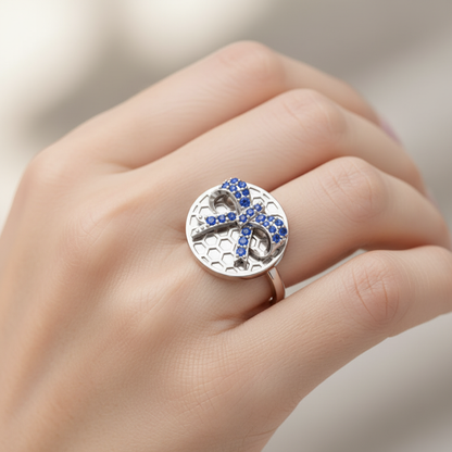 Blue Sapphire Cross Honeycomb Disc Ring - Eight