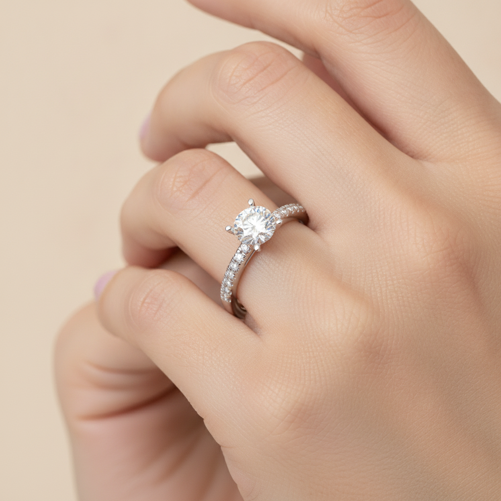 Classic Solitaire Ring In 925 Sterling Silver - Fourteen