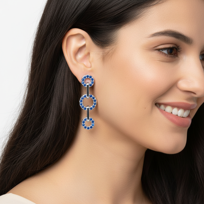 Blue Sapphire Triple Circle Link Drop Earrings - Five