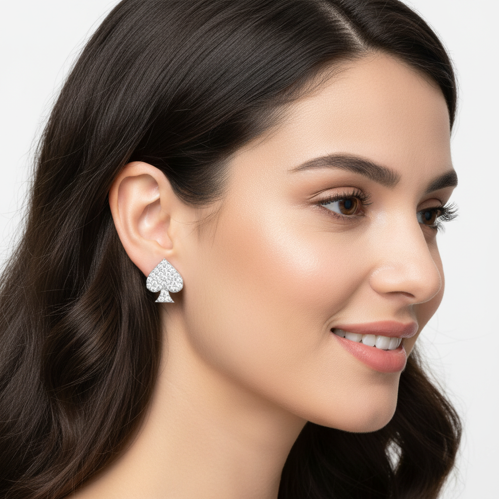 Pav Diamond Spade Stud Earrings With Screw Back - Five