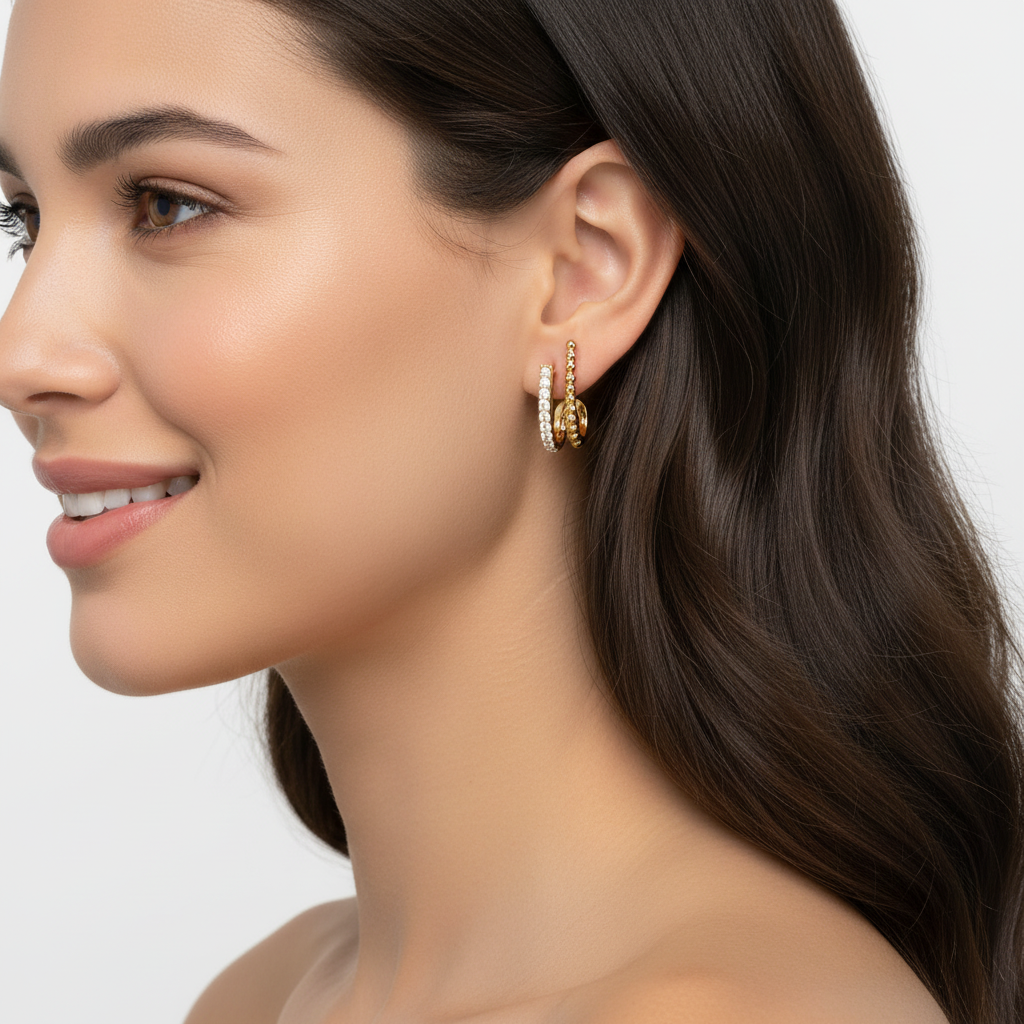 Beaded And Pav Crystal Double Hoop Stud Earrings - Five