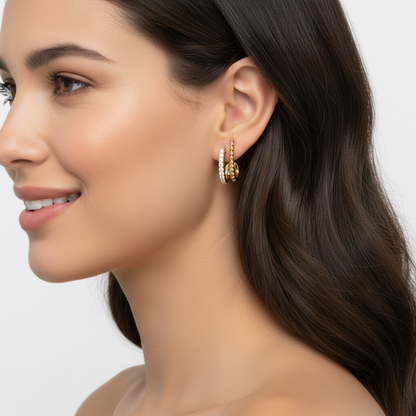 Beaded And Pav Crystal Double Hoop Stud Earrings - Five