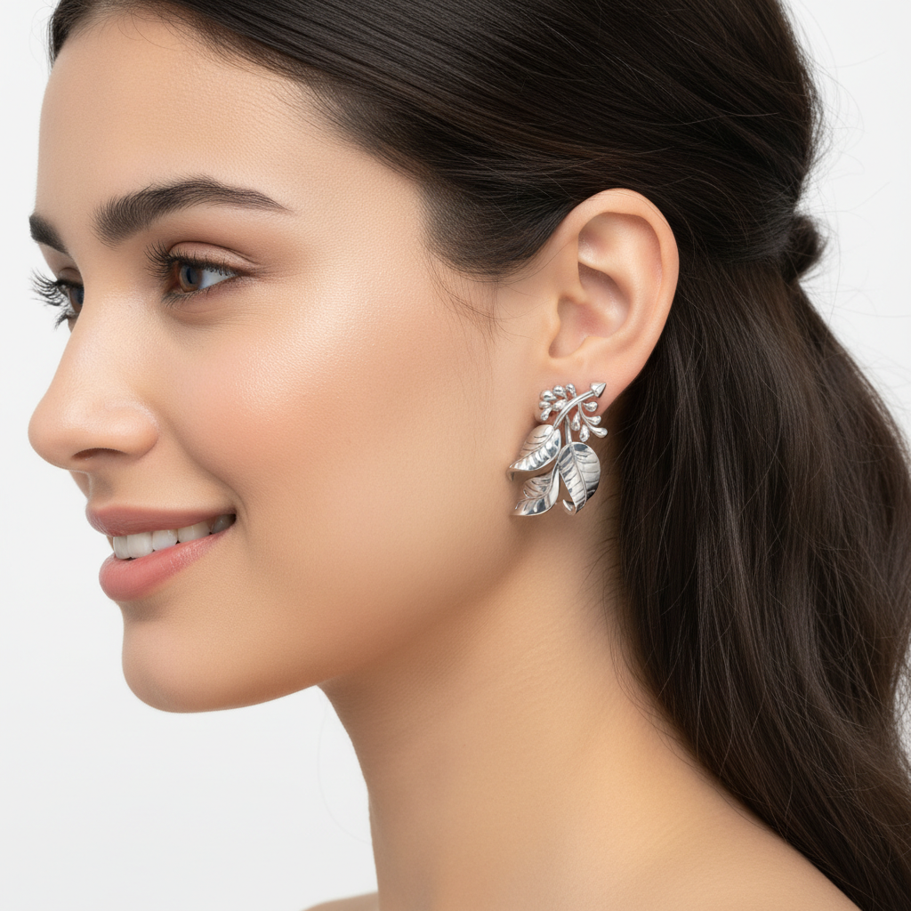 Gold Leaf Cluster Stud Earrings 15Mm Nature Inspired Design - Nine