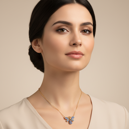 Blue Crystal Bee Pendant Necklace With Chain - Five