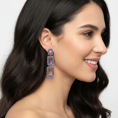 Blue Crystal Chain Link Drop Earrings - Five