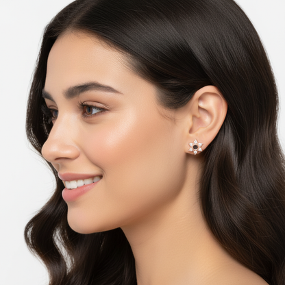 Rose Gold Diamond Star Stud Earrings With Screw Back - Fourteen